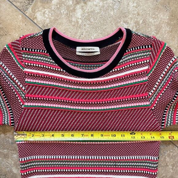 Anthropologie Aldo Martins Alice Stripe Knit Dress Womens Medium Pink Red Ruffle - Picture 14 of 15